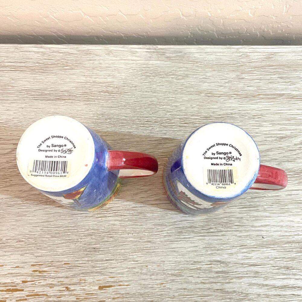 The Sweet Shoppe Christmas Mugs Cups Set of 2 Tall Holiday Snowman Sango - Picture 7 of 9